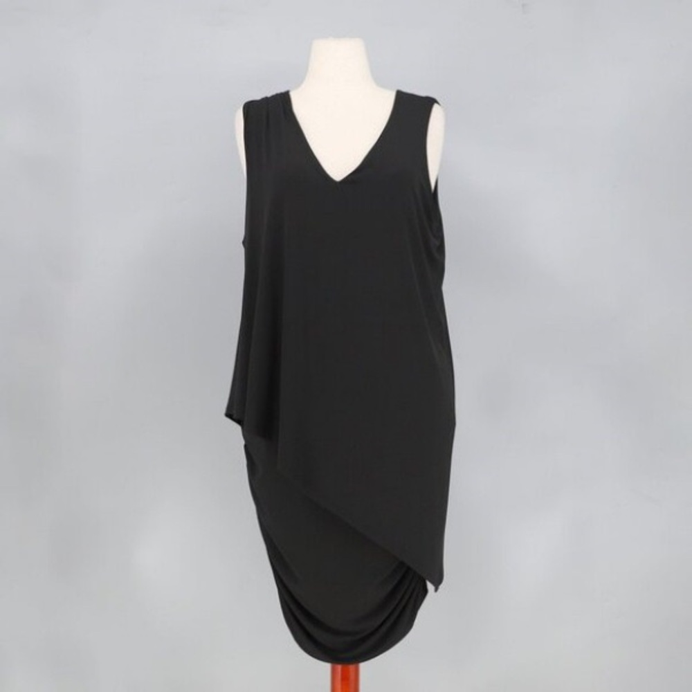 Black Sleeveless Asymmetric V-Neck Dress